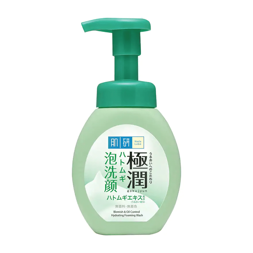 best cleanser for oily skin is HADA LABO Blemish & Oil Control Hydrating Foaming Wash