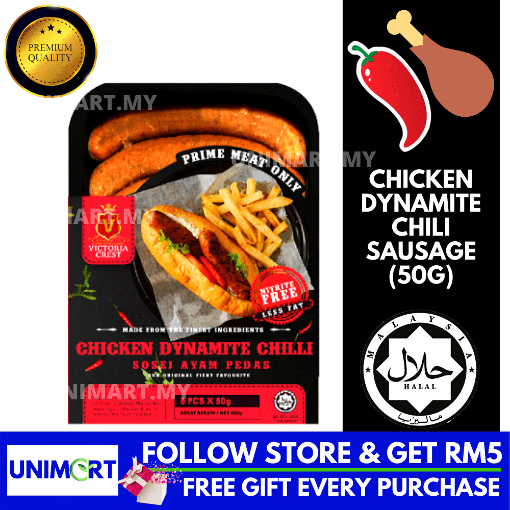 Victoria Crest Chicken Dynamite Chilli Sausage 8pcs x 50g price: RM39.00 is Top 15 store-bought sausages in Malaysia Kuala lumpur, What is the most popular sausage?, What is the best sausage in the world?, What is halal sausage?,Is it halal to eat sausage?,What is halal sausage casing made of?,Are Sadia sausages Halal?,